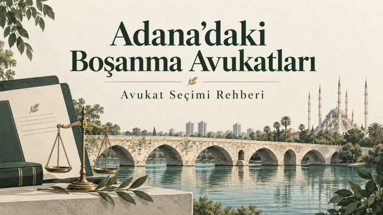 Adana’daki Boşanma Avukatları — Avukat Seçimi Rehberi; Adana silüeti ve adalet terazisi illüstrasyonu